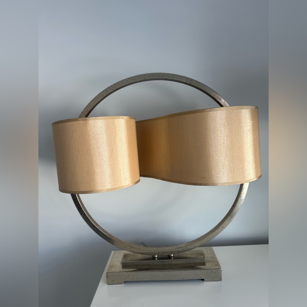Rare Vintage Modernist Brass Double Shade Circular Table Lamp Sonneman Style MCM